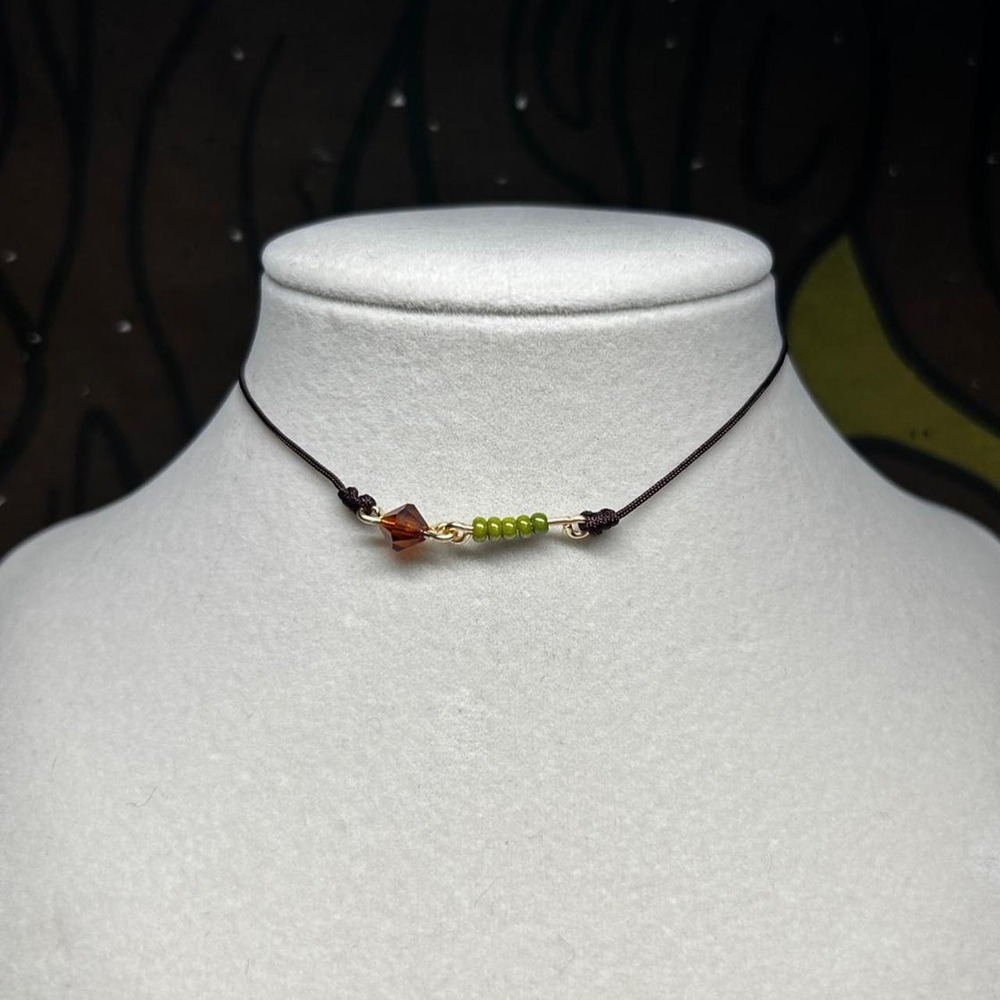 Earthy amber olive green czech glass seed beaded adjustable boho chic cottage